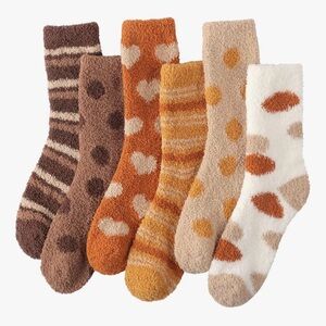 Cozy Fuzzy Socks Set - Brown, Orange, Cream